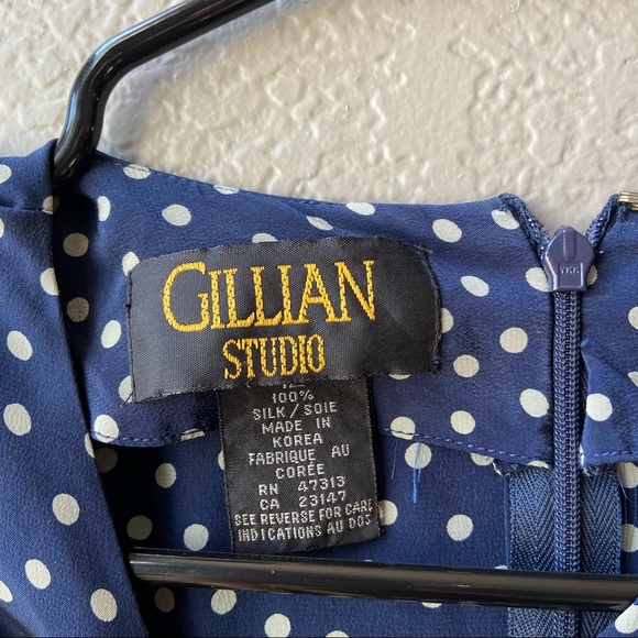 Vintage 80’s Silk Polka Dot Dress | Navy Blue and White | Vintage Size 12 - Picture 3 of 9